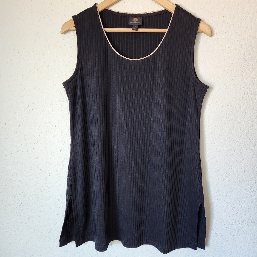 Women's JM Collection Black Ribbed Tank Top Gold Embellishment, Size M